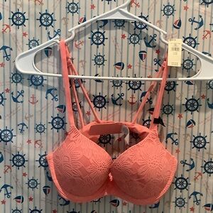 Aerie Floral Lace Bra in Coral